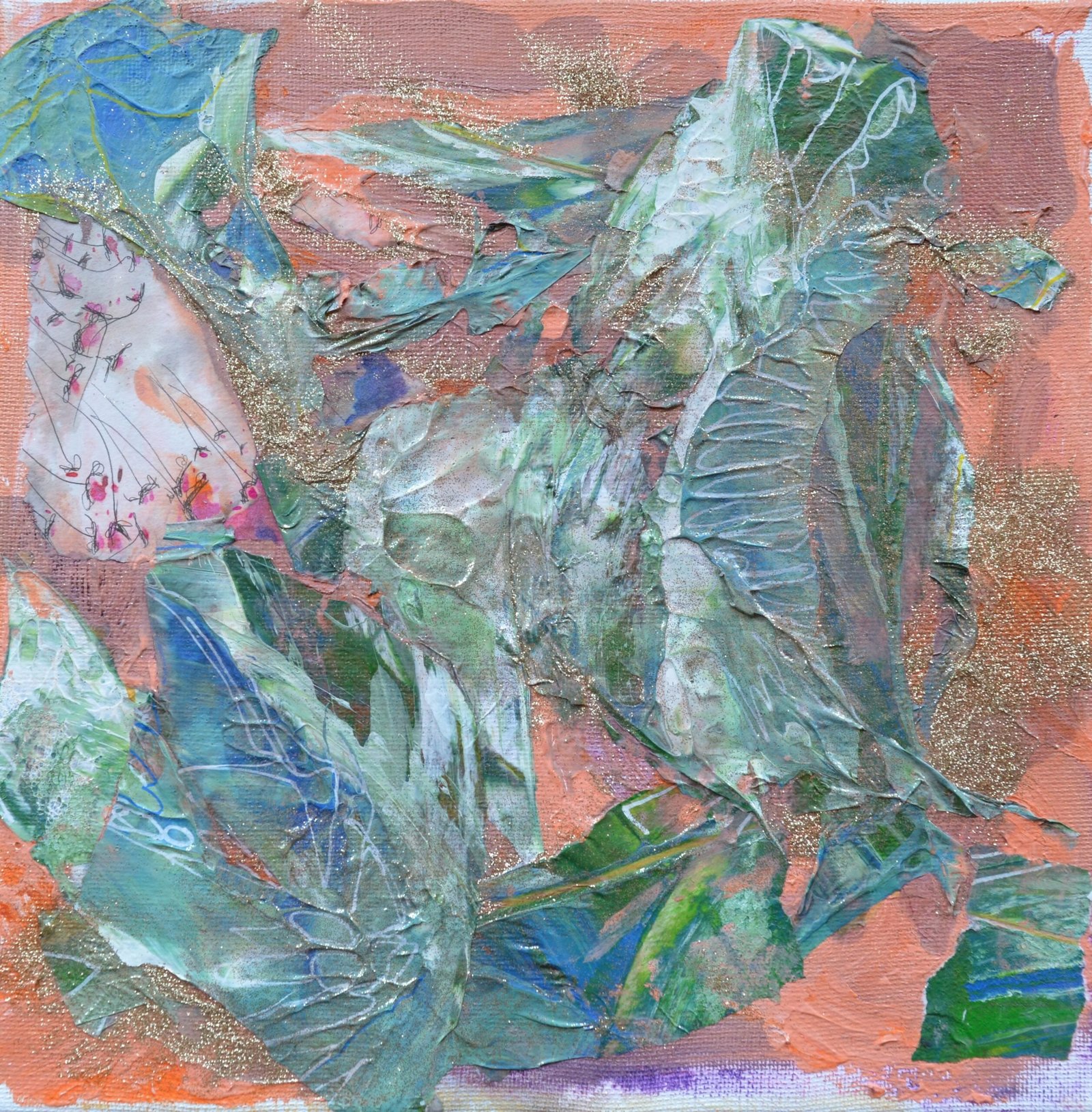 Aleksandra Durman 'Pumpkin Technology' (Acrylics, Paper & Gold Dust on Canvas 25 x 25 cm) 2022