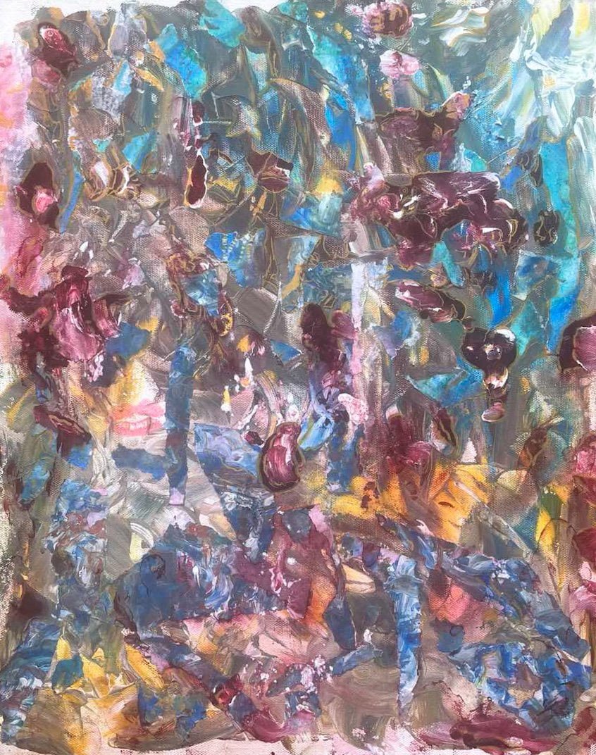 Aleksandra Durman 'Irregular Eggs' (Acrylics, Paper, Red Lipstick & Menstrual Blood on Canvas 50 x 40 cm) 2022