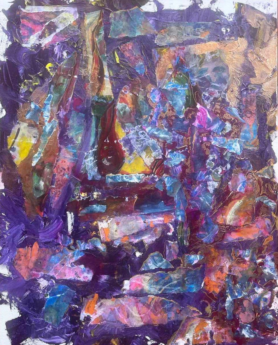 Aleksandra Durman 'Rainbow Following Sun' (Acrylics, Gold Ink, Paper & Oils on Canvas 50 x 40 cm) 2022