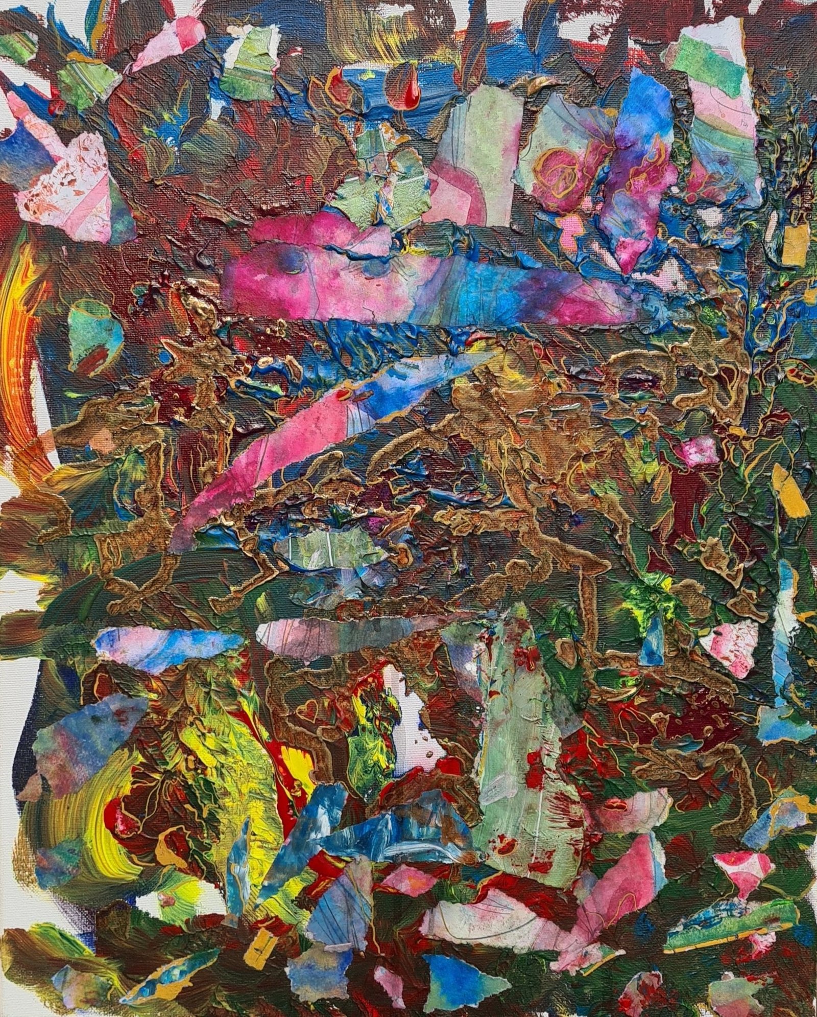 Aleksandra Durman 'Peacocks Parade' (Acrylics, Gold Ink & Paper on Canvas 50 x 40 cm) 2023