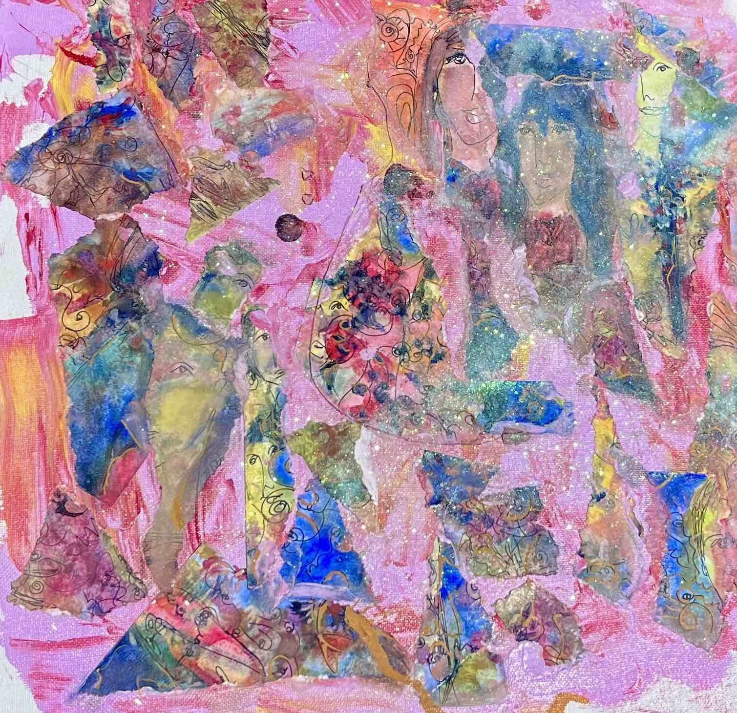 Aleksandra Durman 'Unicorns Marathon' (Acrylics Paper & Gold Dust on Canvas 40 x 40 cm) 2023