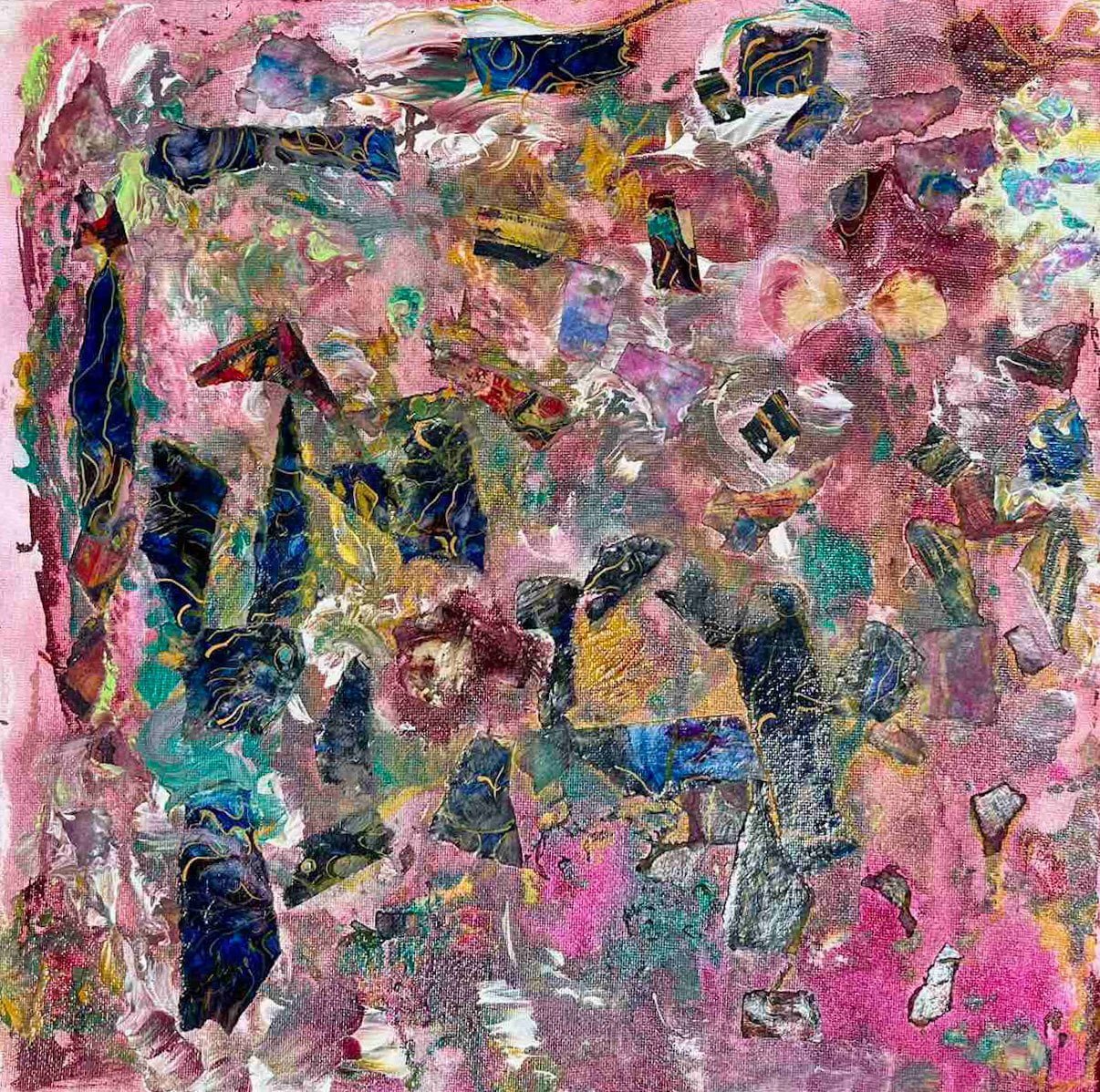 Aleksandra Durman '3 Pink GOATs' (Acrylics & Paper on Canvas 40 x 40 cm) 2023