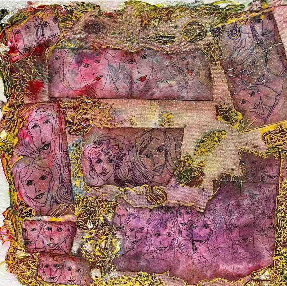 Aleksandra Durman 'Kudos' (Acrylics, Paper & Metallic Glitter on Canvas 40 x 40 cm) 2023