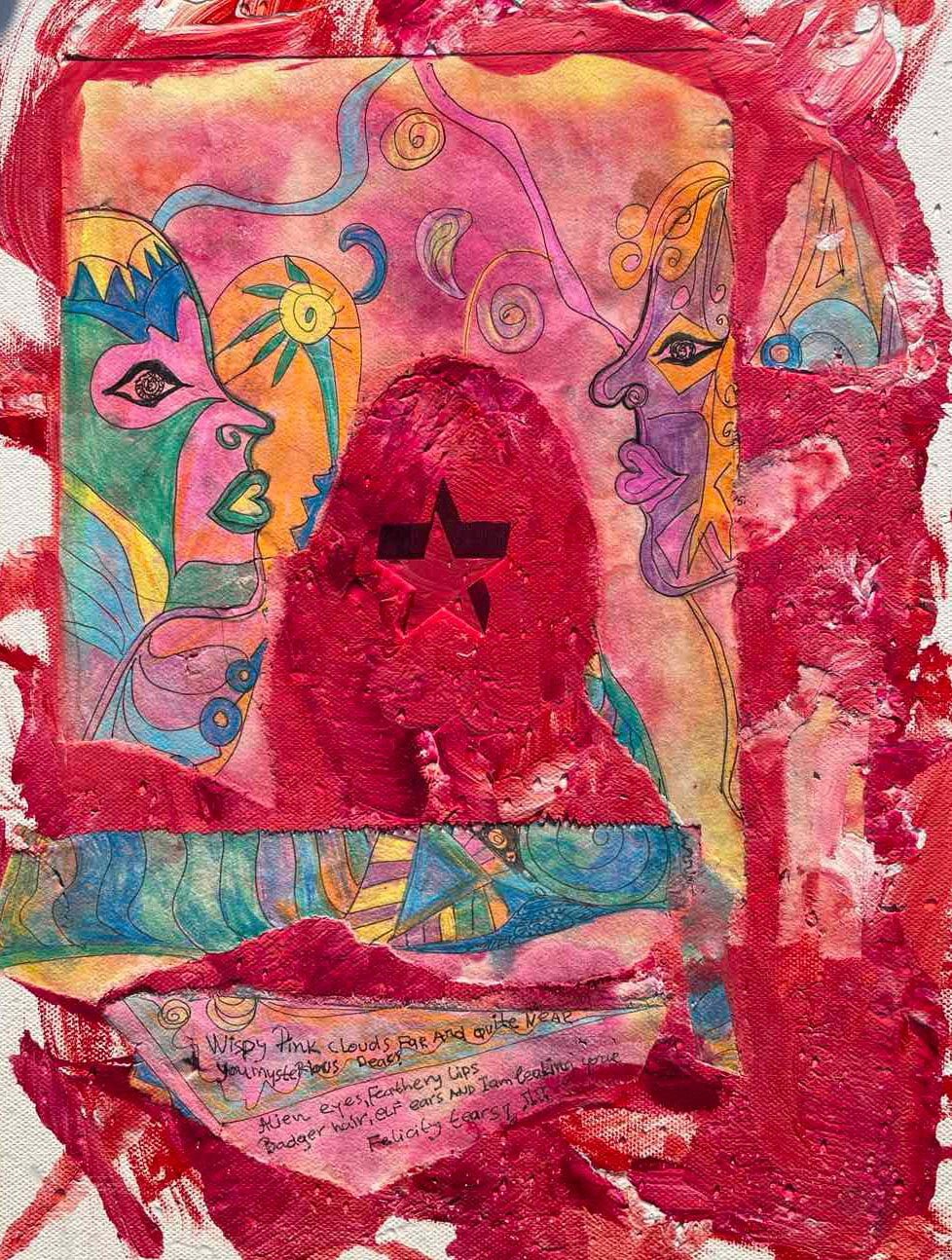 Aleksandra Durman 'Tesla Vesla UFOs Clouds' (Acrylics & Paper on Canvas 41 x 30 cm) 2023