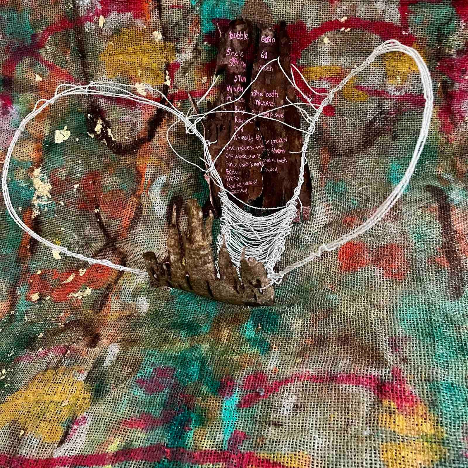 Aleksandra Durman 'Bubble Gossip' (Acrylics on Jute, Mixed Media, Silver Birch, Wire Sculpture & Installation 40 x 40 cm) 2024